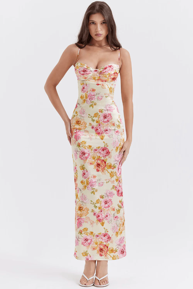 Women's Floral Strap Wedding Maxi Dress