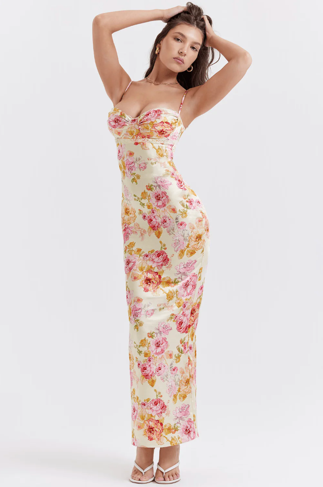 Women's Floral Strap Wedding Maxi Dress