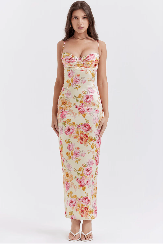 Women's Floral Strap Wedding Maxi Dress
