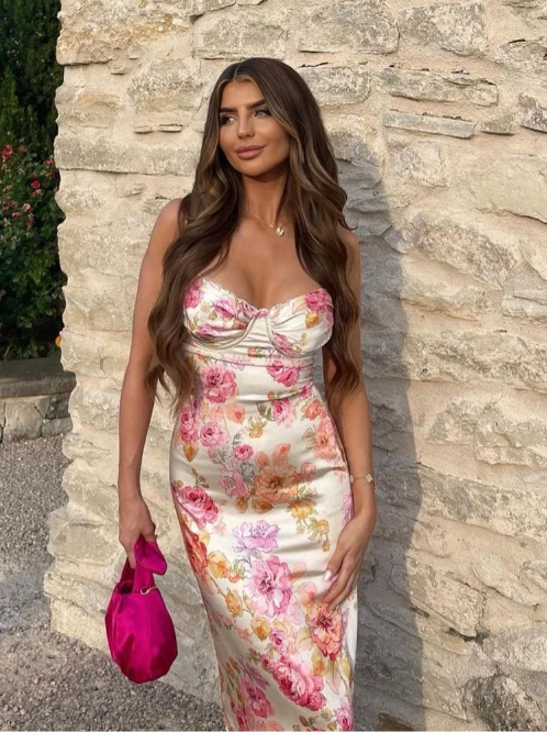 Women's Floral Strap Wedding Maxi Dress