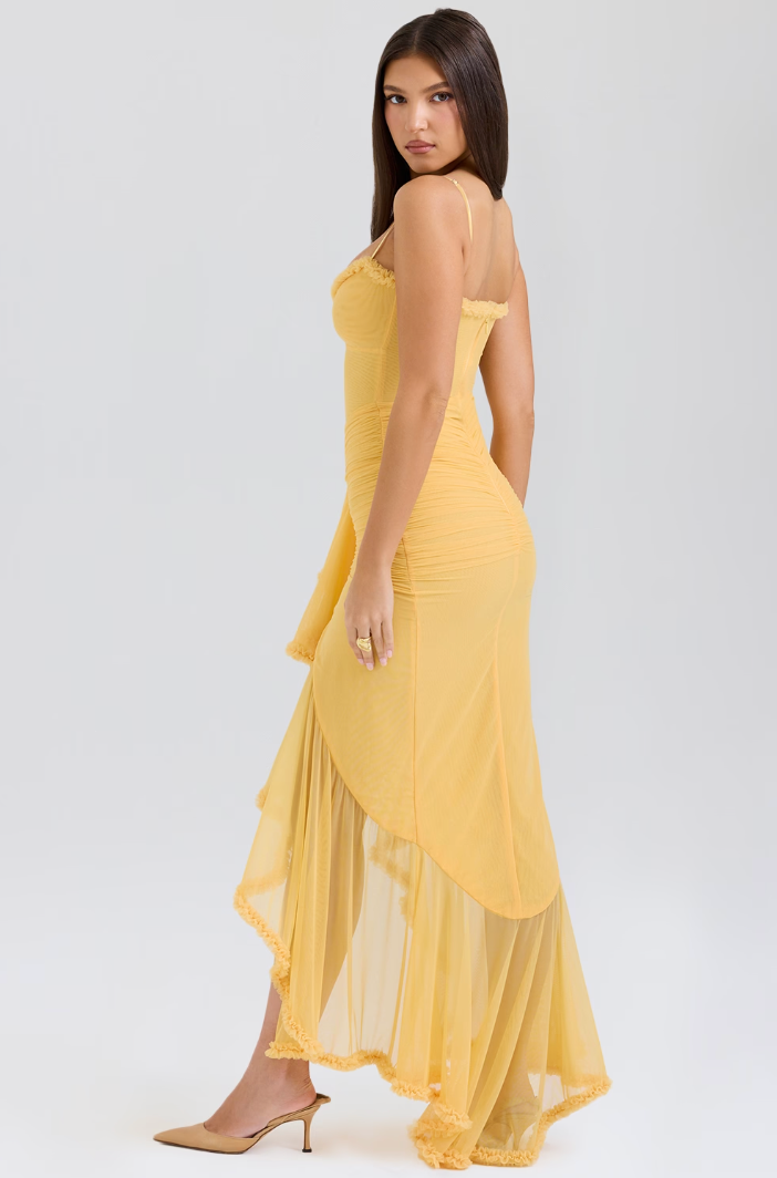 Women's Ruched Lace Wedding Maxi Dress