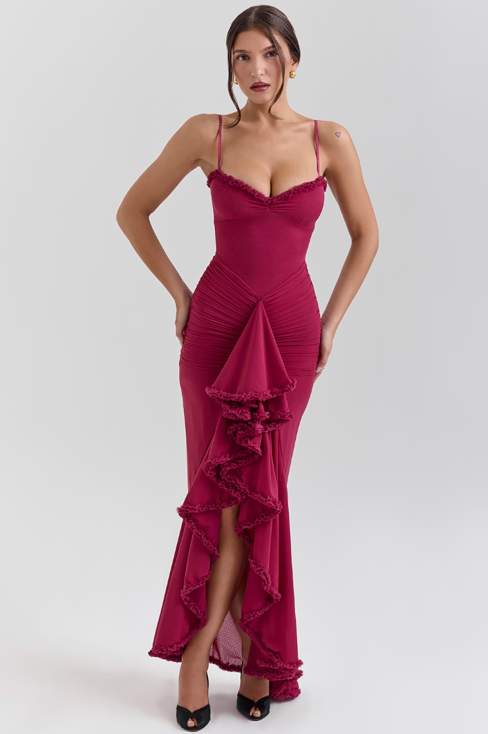 Women's Ruched Lace Wedding Maxi Dress