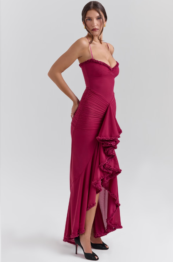 Women's Ruched Lace Wedding Maxi Dress