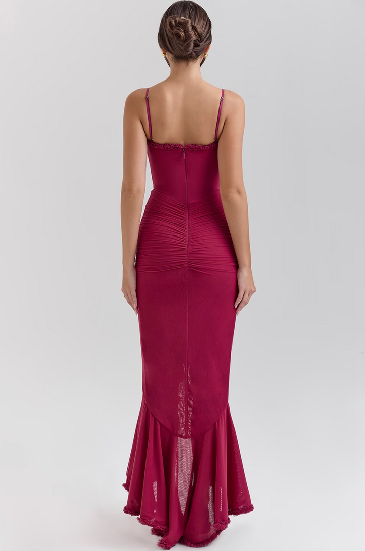 Women's Ruched Lace Wedding Maxi Dress