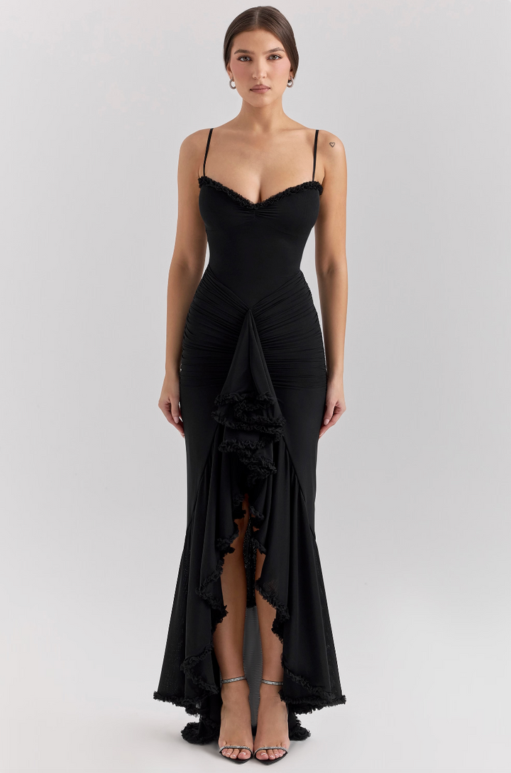 Women's Ruched Lace Wedding Maxi Dress