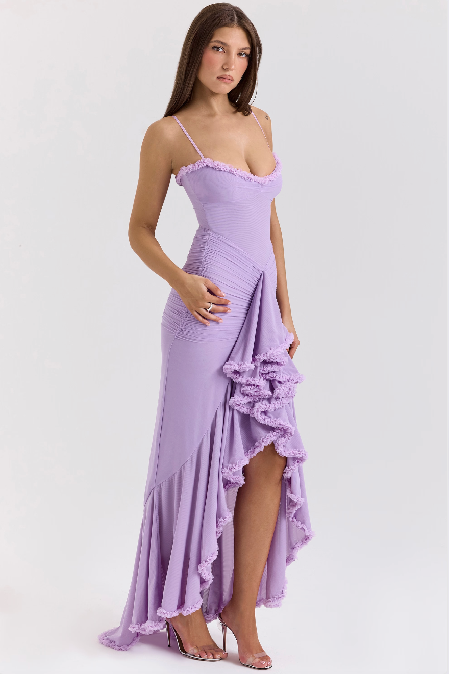 Women's Ruched Lace Wedding Maxi Dress