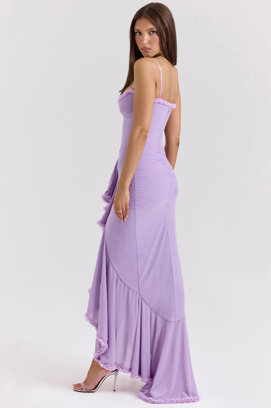 Women's Ruched Lace Wedding Maxi Dress