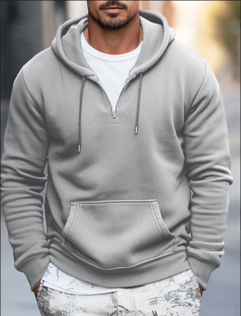 Streetwear Hoodie with Kangaroo Pocket and Drawstring for Men
