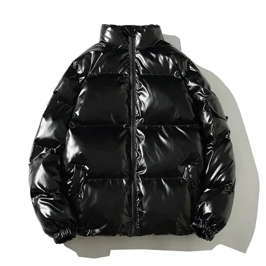 Metallic Style Winter Puffer Jacket with Hooded Design for Men