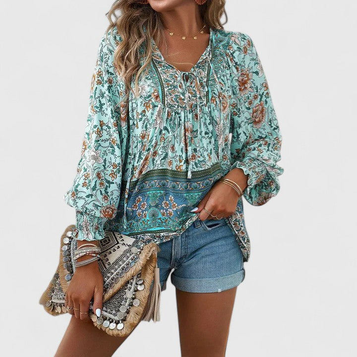 Women's Floral Boho Puff Sleeve Blouse
