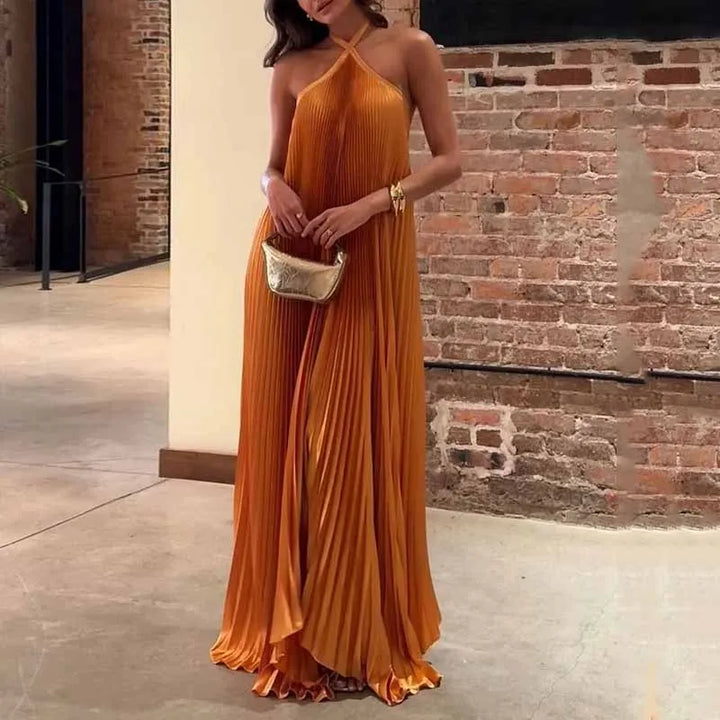 Women's Pleated Halter Wedding Maxi Dress