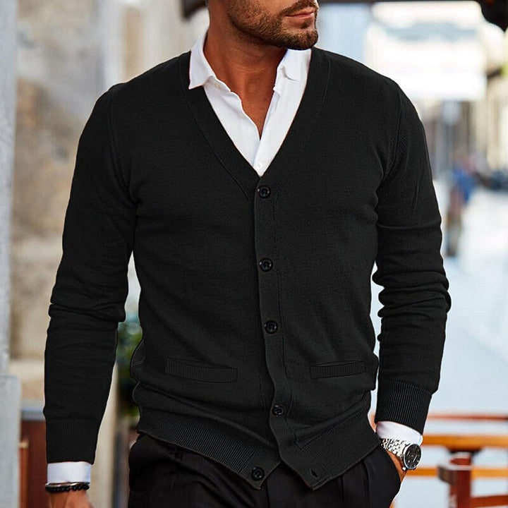 V Neck Button Front Cardigan with Classic Design for Men