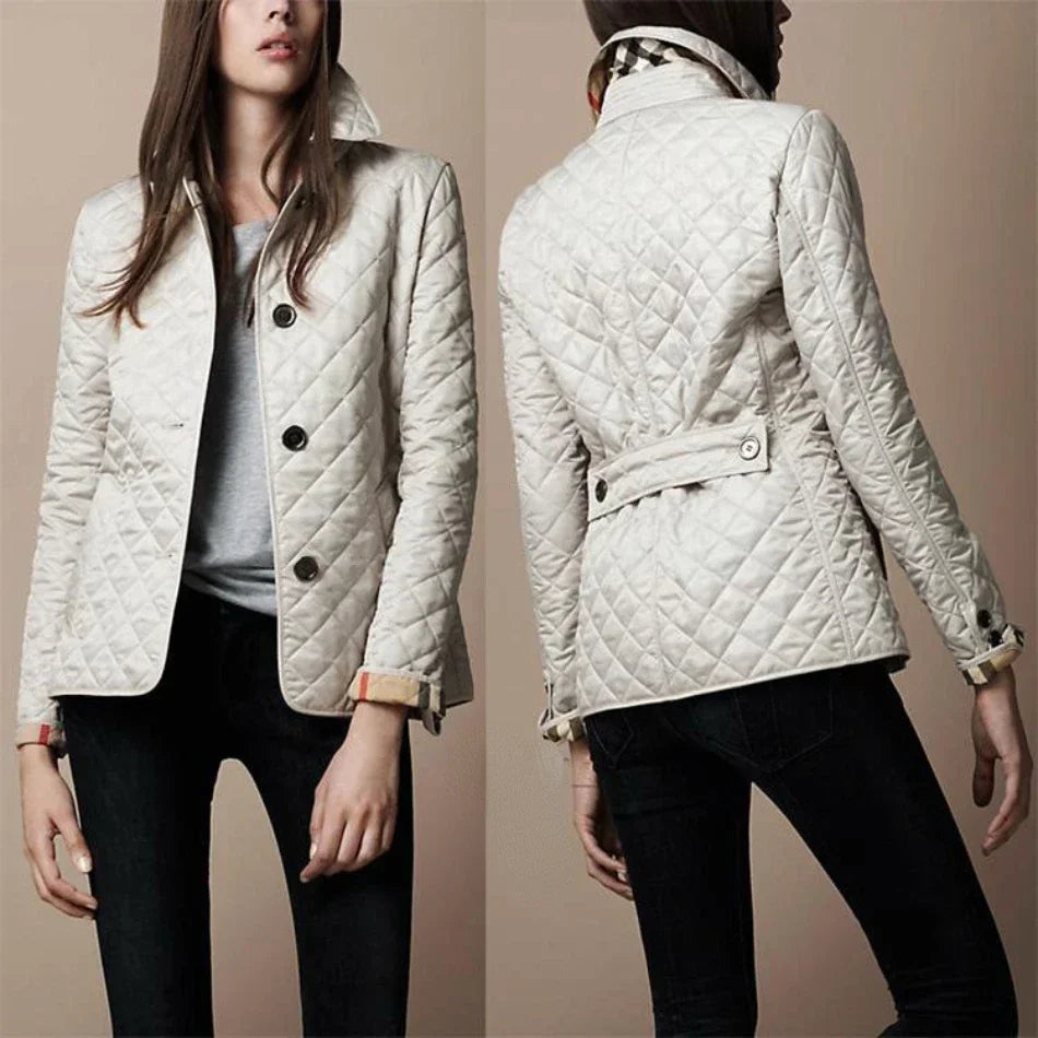 Diamond Quilted Casual Jacket with Button Front for Women