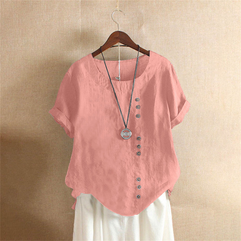 Short -sleeved summer blouse for women | Round neckline 0