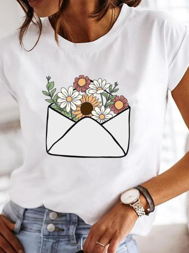 Short -sleeved white ladies T shirt | Summer 2