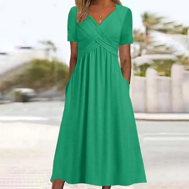 Soft A-lines dress with V neckline for women | Midi 0