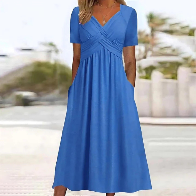 Soft A-lines dress with V neckline for women | Midi 1