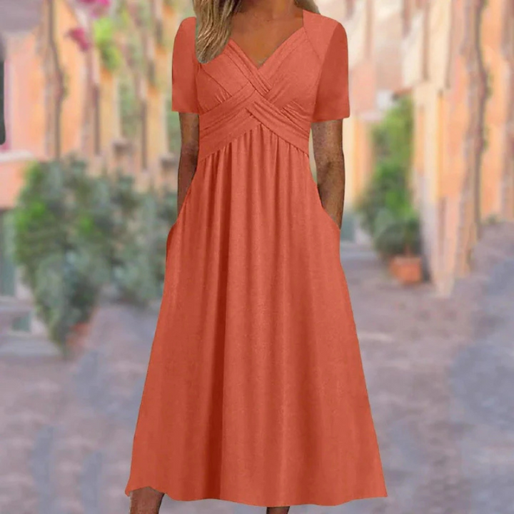 Soft A-lines dress with V neckline for women | Midi 2