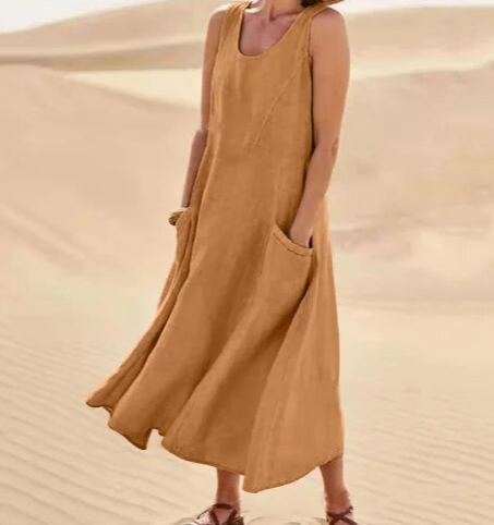 Women’s Summer Dress with Round Neckline | Midi
