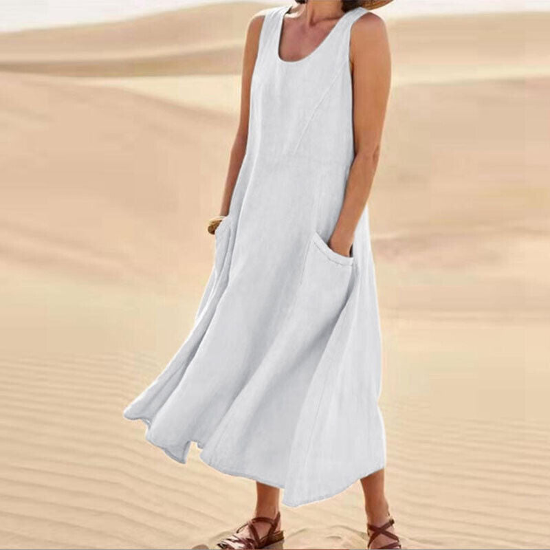 Women’s Summer Dress with Round Neckline | Midi
