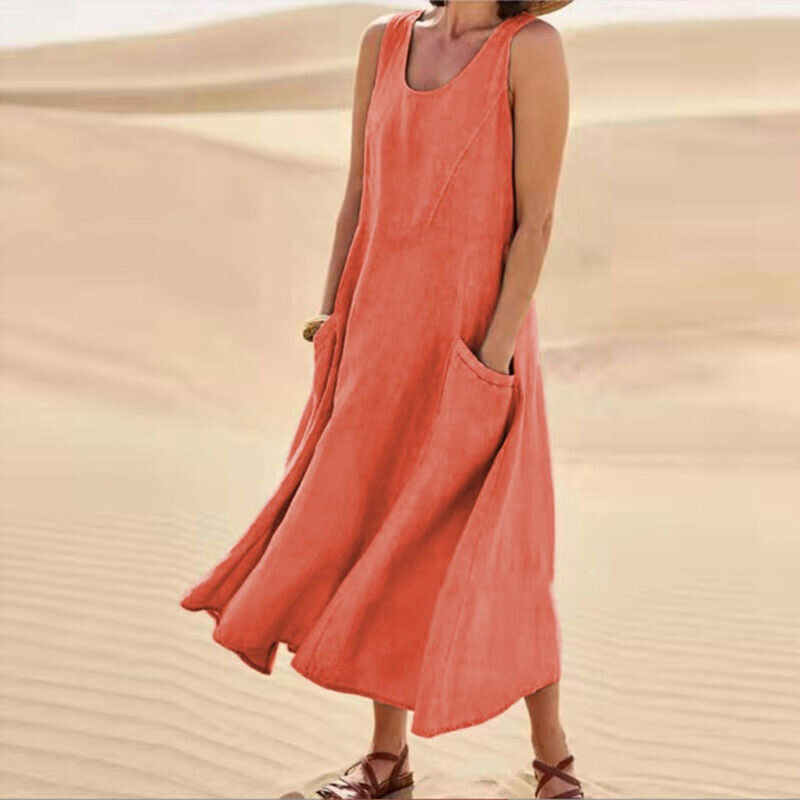 Women’s Summer Dress with Round Neckline | Midi