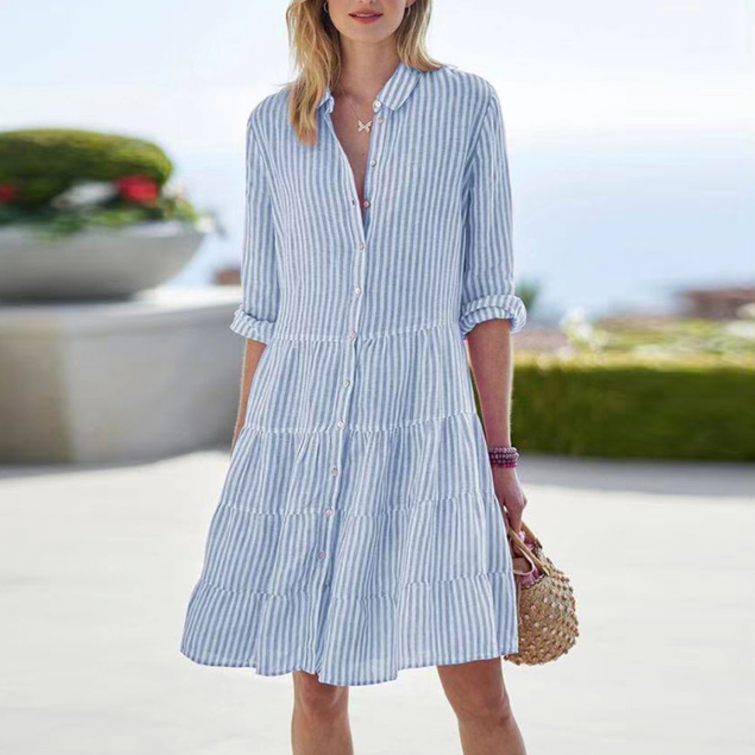 Striped summer dress with 3/4 sleeves for women | Mini 4