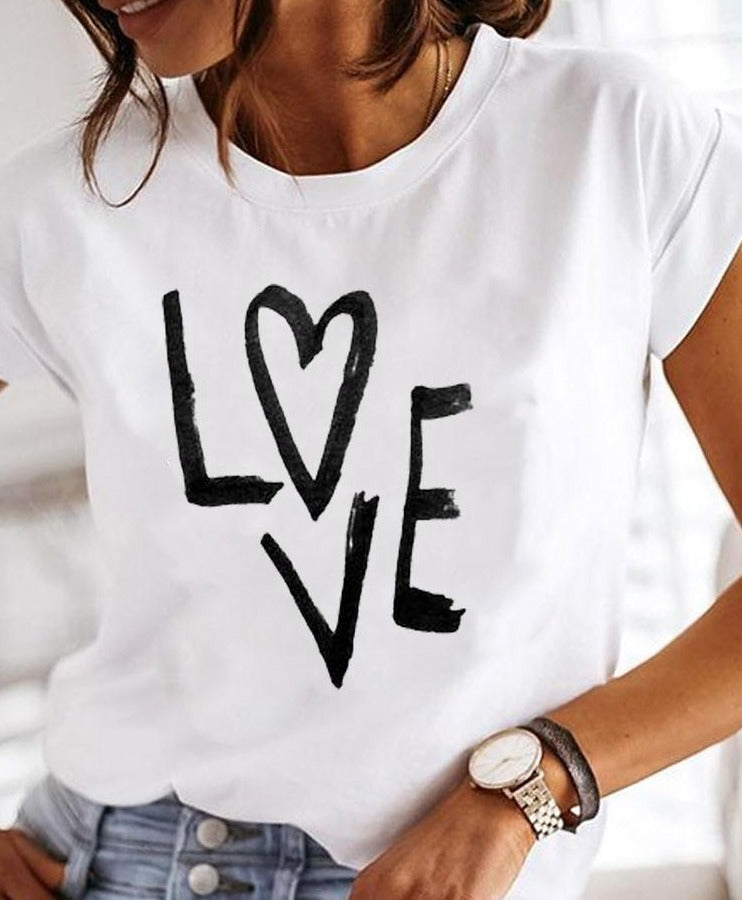 Summer T shirt with a round neckline for women | White 1