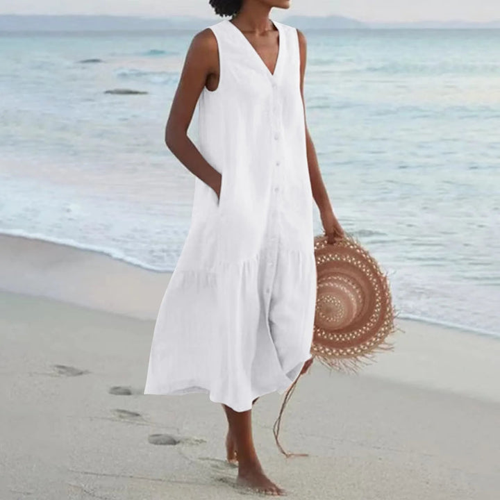Summer dress with a button bar for women | Midi 0