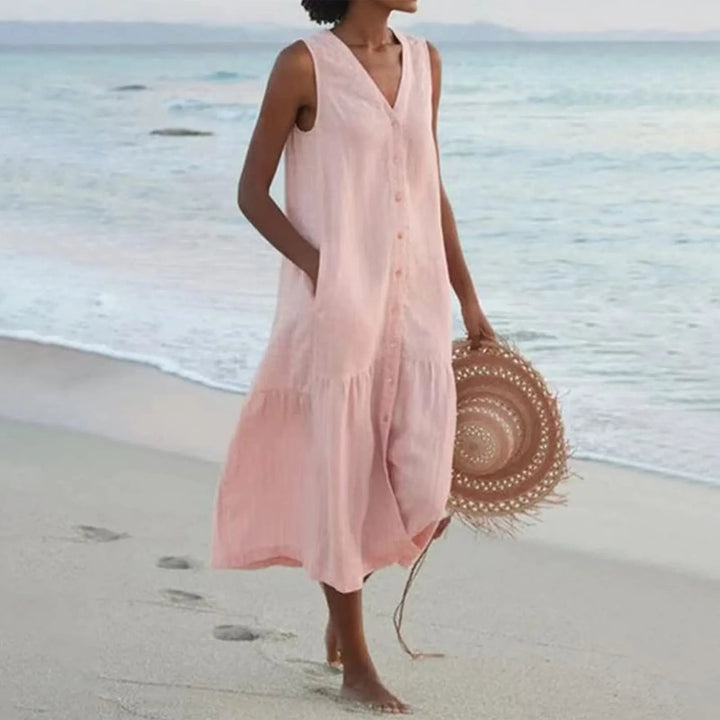 Summer dress with a button bar for women | Midi 1