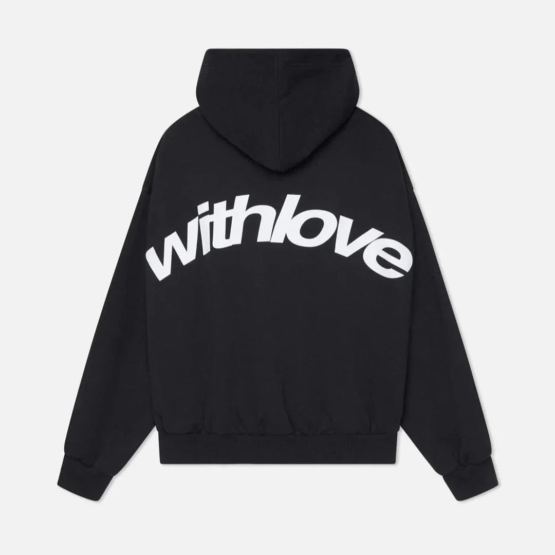 Sweater with a hood and stylish "with love" logo on the back 2