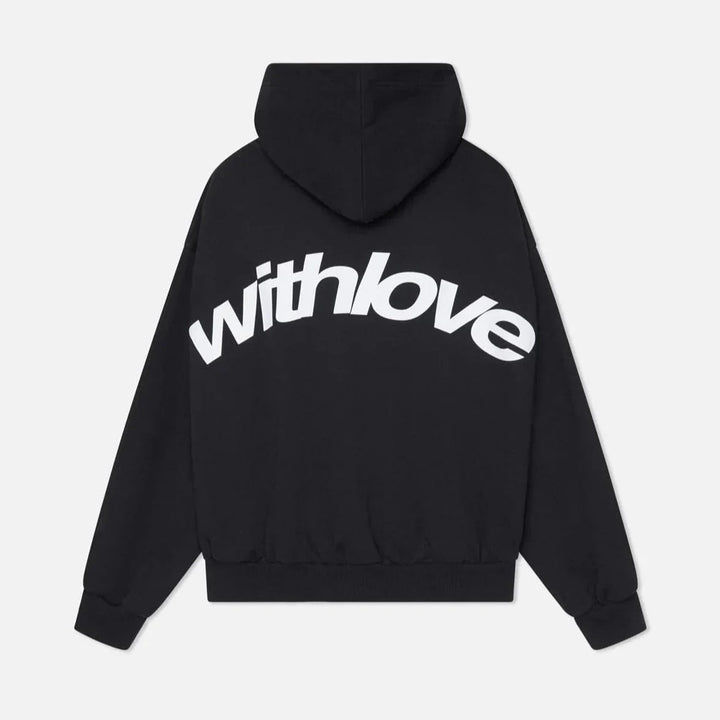 Sweater with a hood and stylish "with love" logo on the back 2