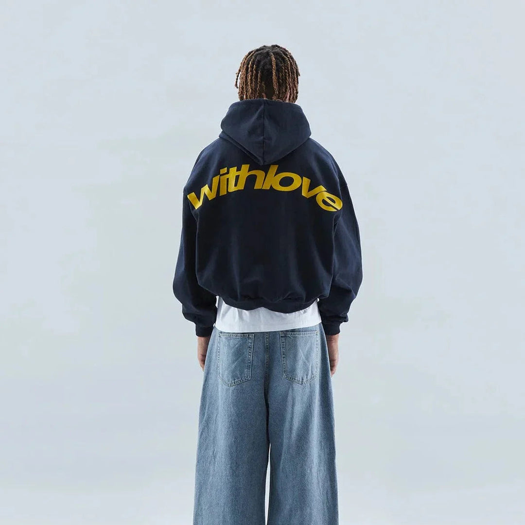 Sweater with a hood and stylish "with love" logo on the back 4