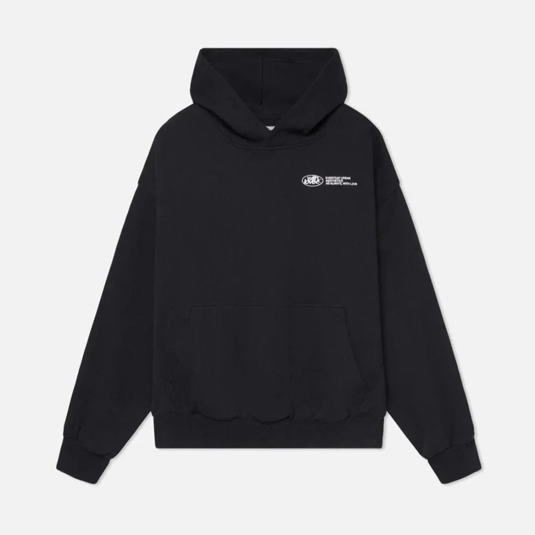 Sweater with a hood and stylish "with love" logo on the back 9