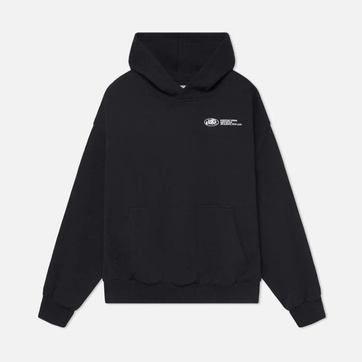 Sweater with a hood and stylish "with love" logo on the back 9