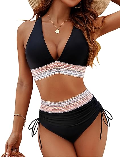 Swimwear women bikini set with crochet tip and high waist 0