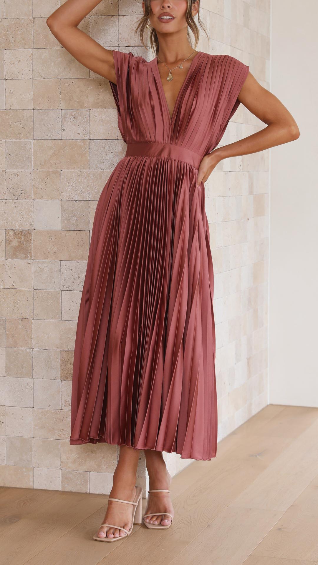 Women's Soft Pleated Occasion Maxi Dress