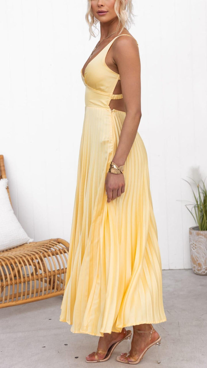 Women's Pleated V-Neck Wedding Maxi Dress
