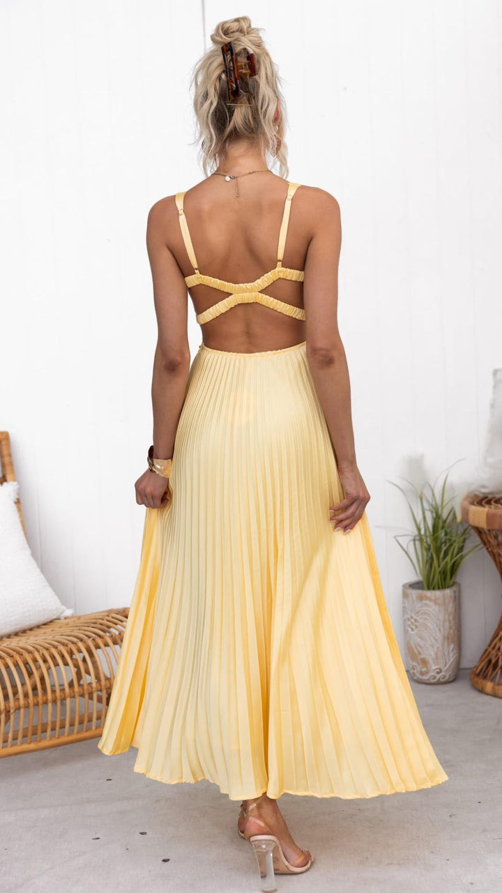 Women's V-Neck Pleated Occasion Maxi Dress