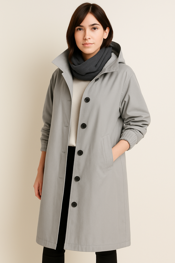 Trenchcoat women long with hood button closure in colors 3