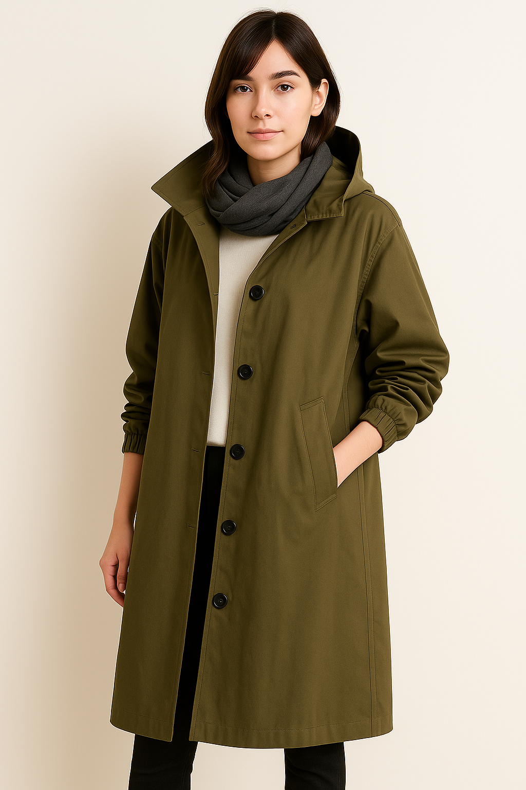 Trenchcoat women long with hood button closure in colors 4