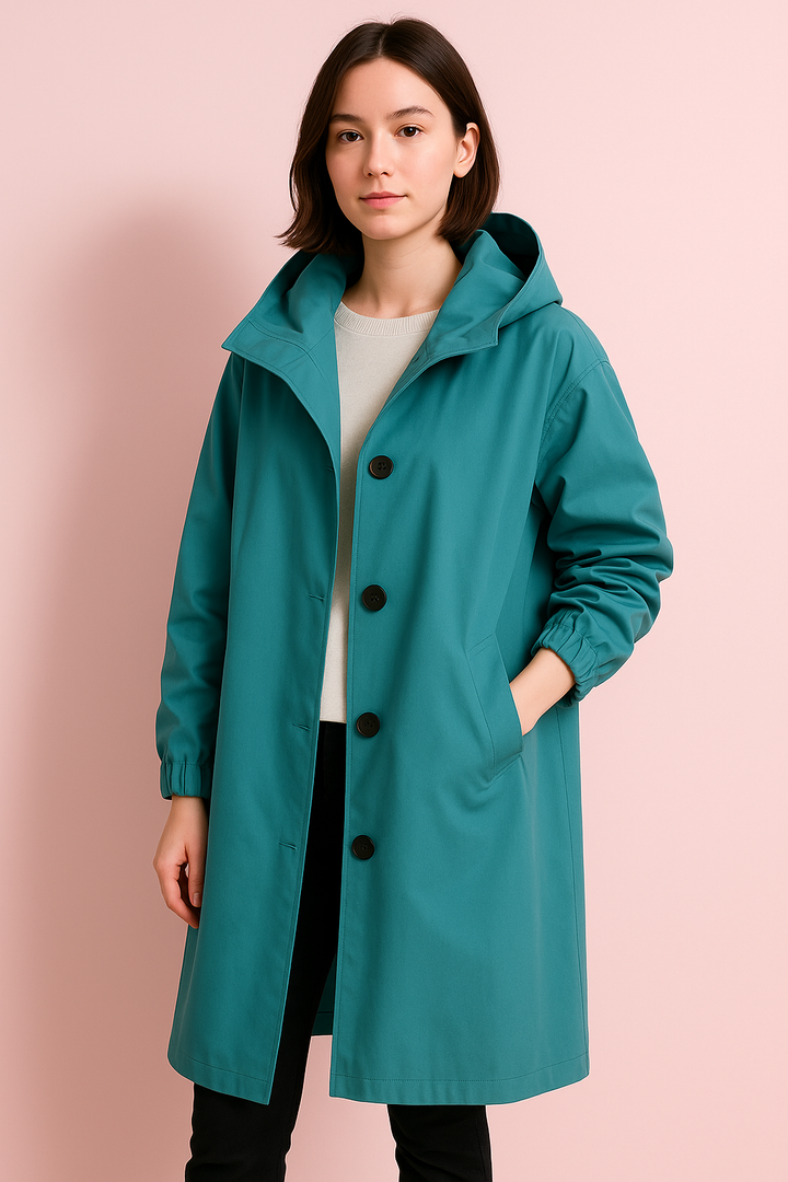 Trenchcoat women long with hood button closure in colors 5