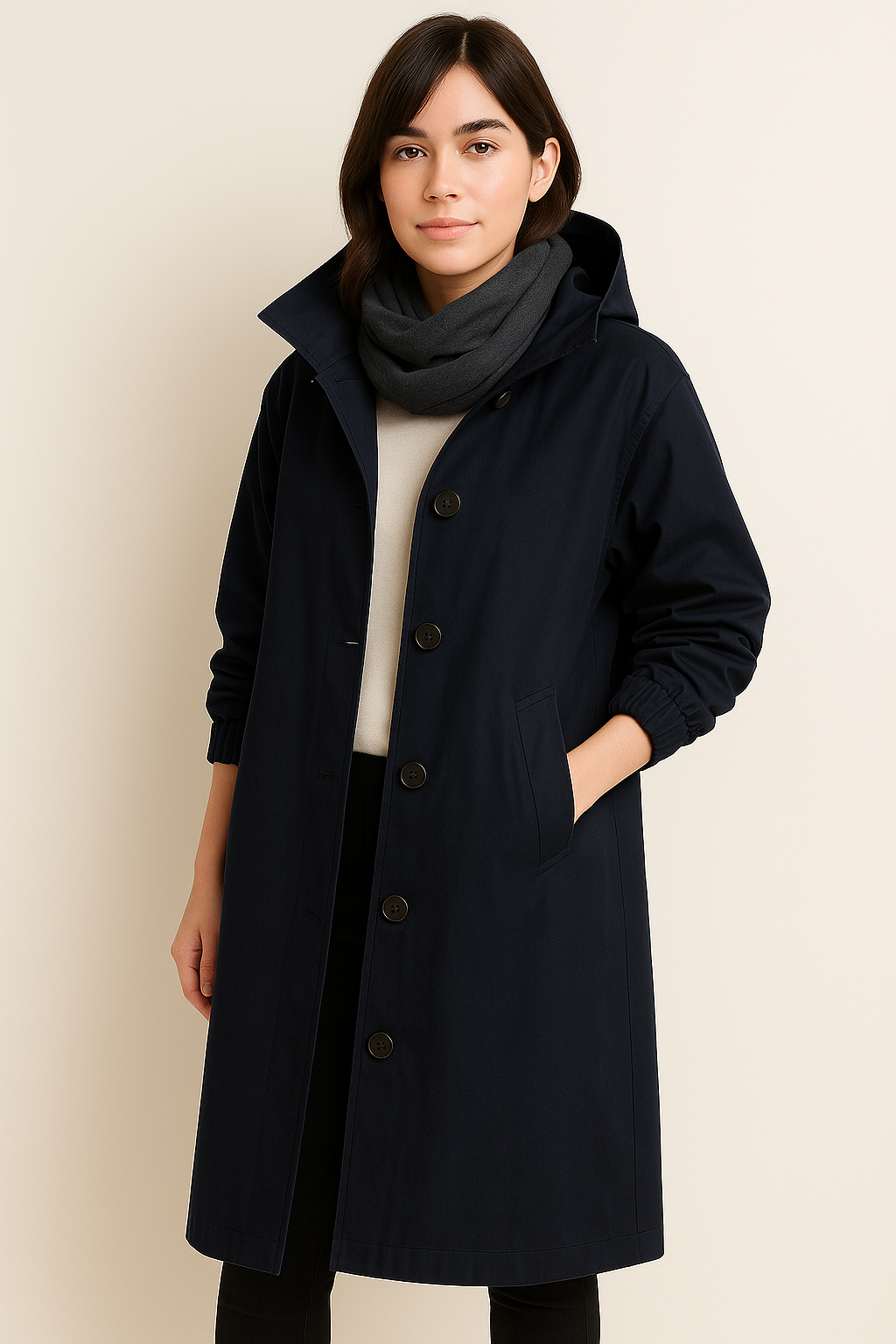 Trenchcoat women long with hood button closure in colors 6