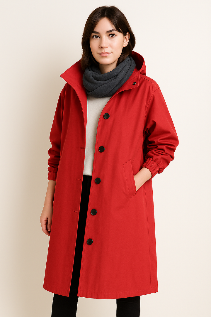 Trenchcoat women long with hood button closure in colors 7