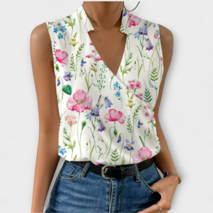 Women's Sleeveless Wrap Collar Blouse