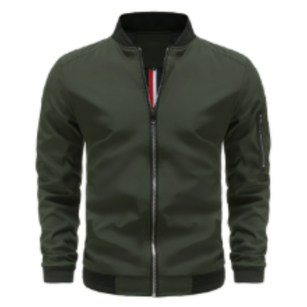 Classic Bomber Jacket with Zip Front and Clean Silhouette for Men