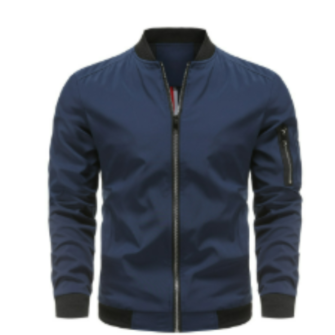 Classic Bomber Jacket with Zip Front and Clean Silhouette for Men