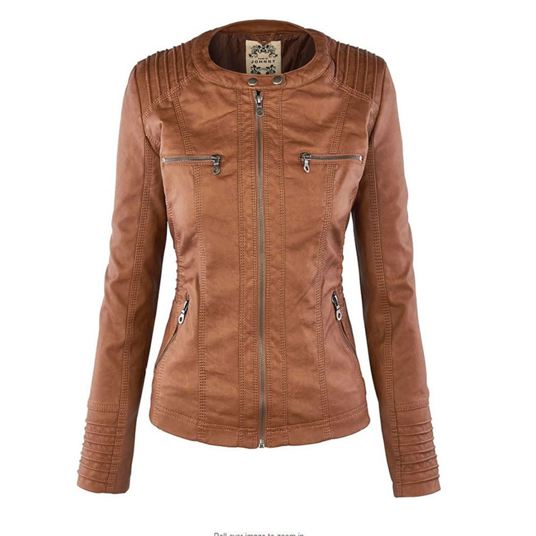 Weatherproof women's leather jacket with hood 2