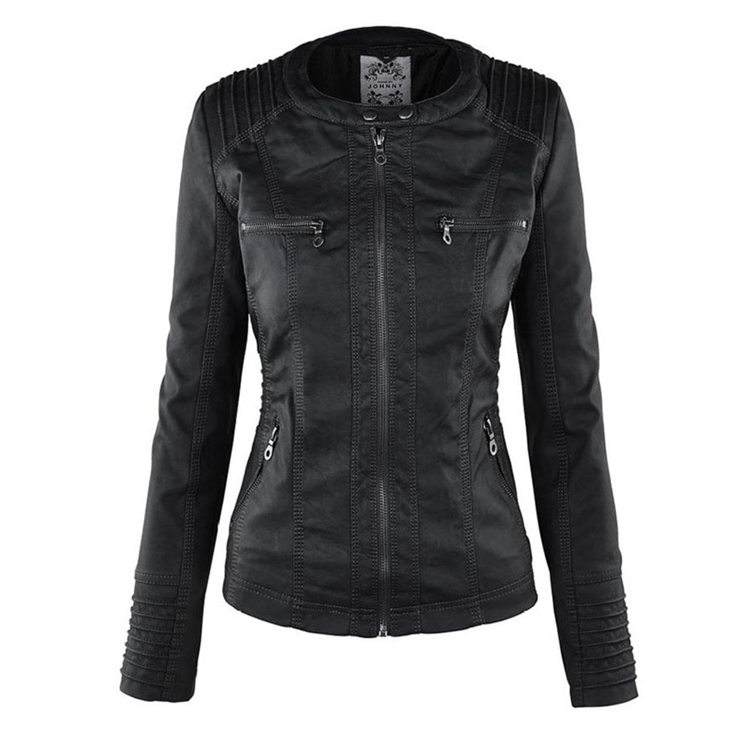 Weatherproof women's leather jacket with hood 5