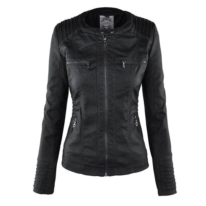 Weatherproof women's leather jacket with hood 5