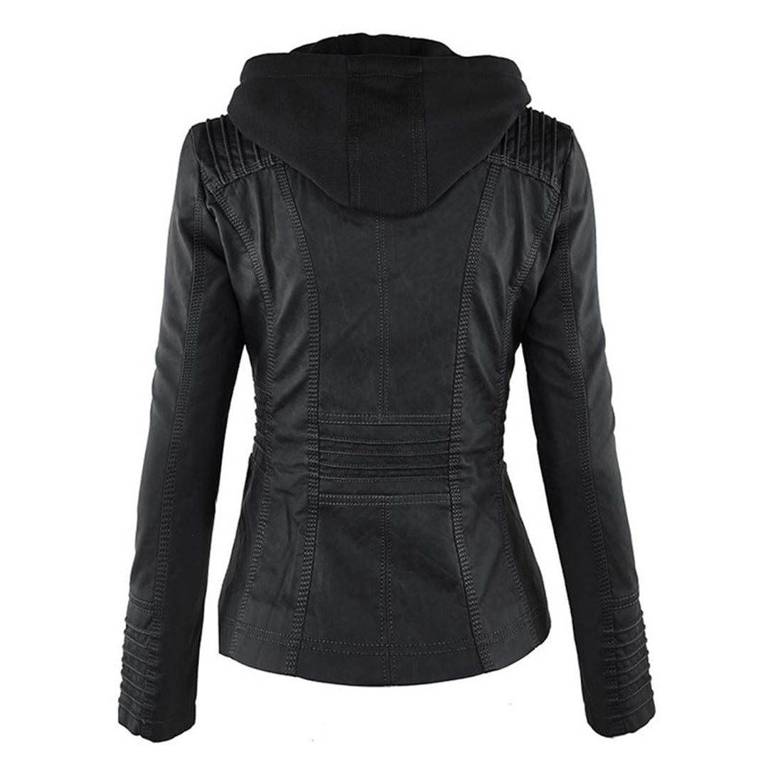 Weatherproof women's leather jacket with hood 6